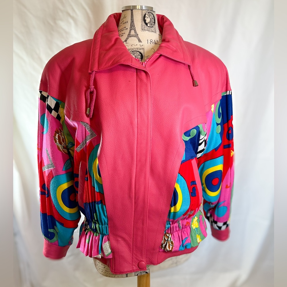 Avanti Fino Vintage Pink and Retro Patterned Leather Women’s Bomber Jacket